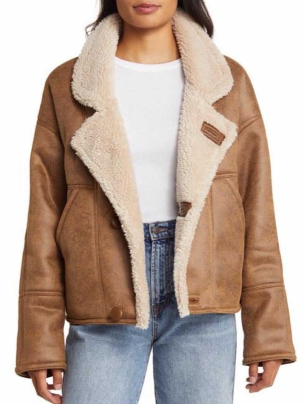 LUCKY BRAND
Faux Shearling Moto Jacket in Cognac